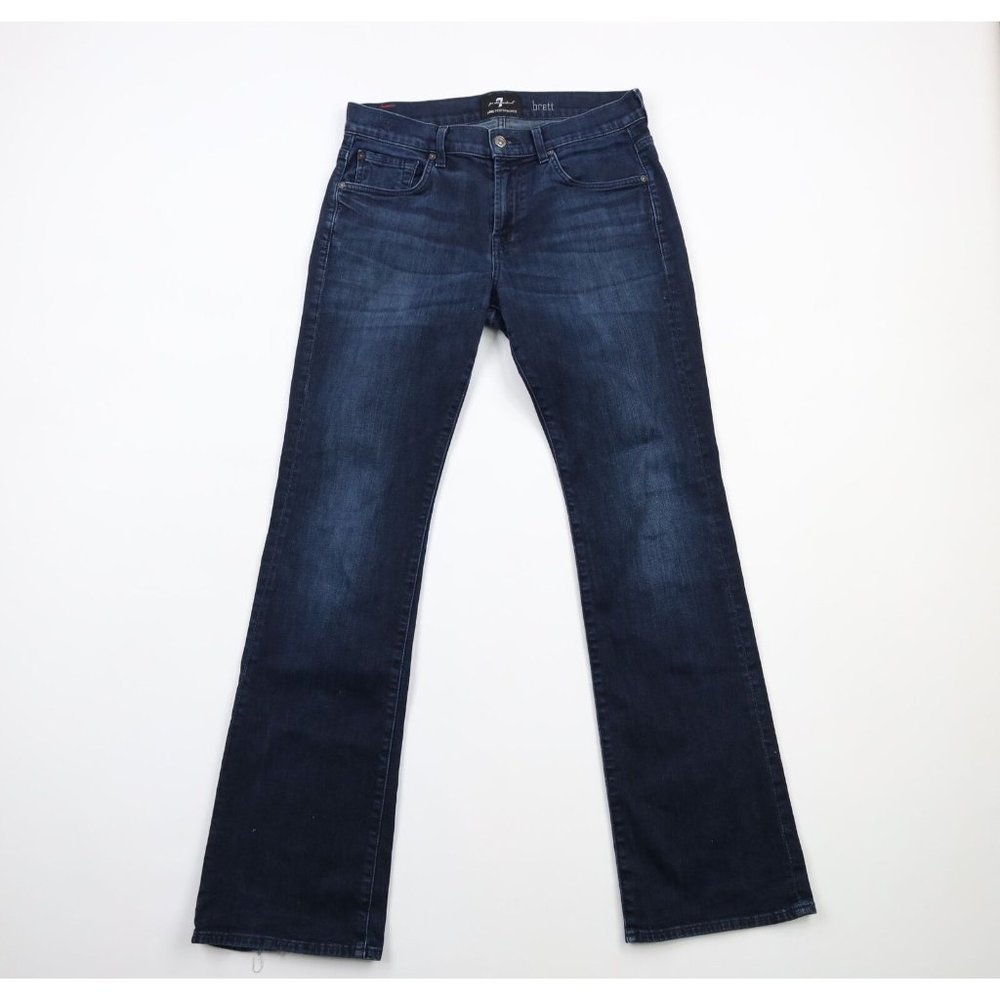 7 For All Mankind Womens Size 30 Brett Stretch Flared Wide Leg Denim Jeans Blue